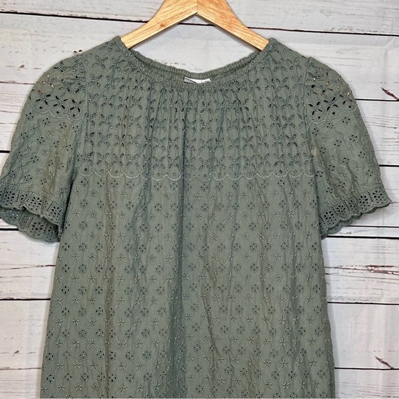 GAP | Short Sleeve Sage Green Eyelet Shift Dress - Picture 3 of 9